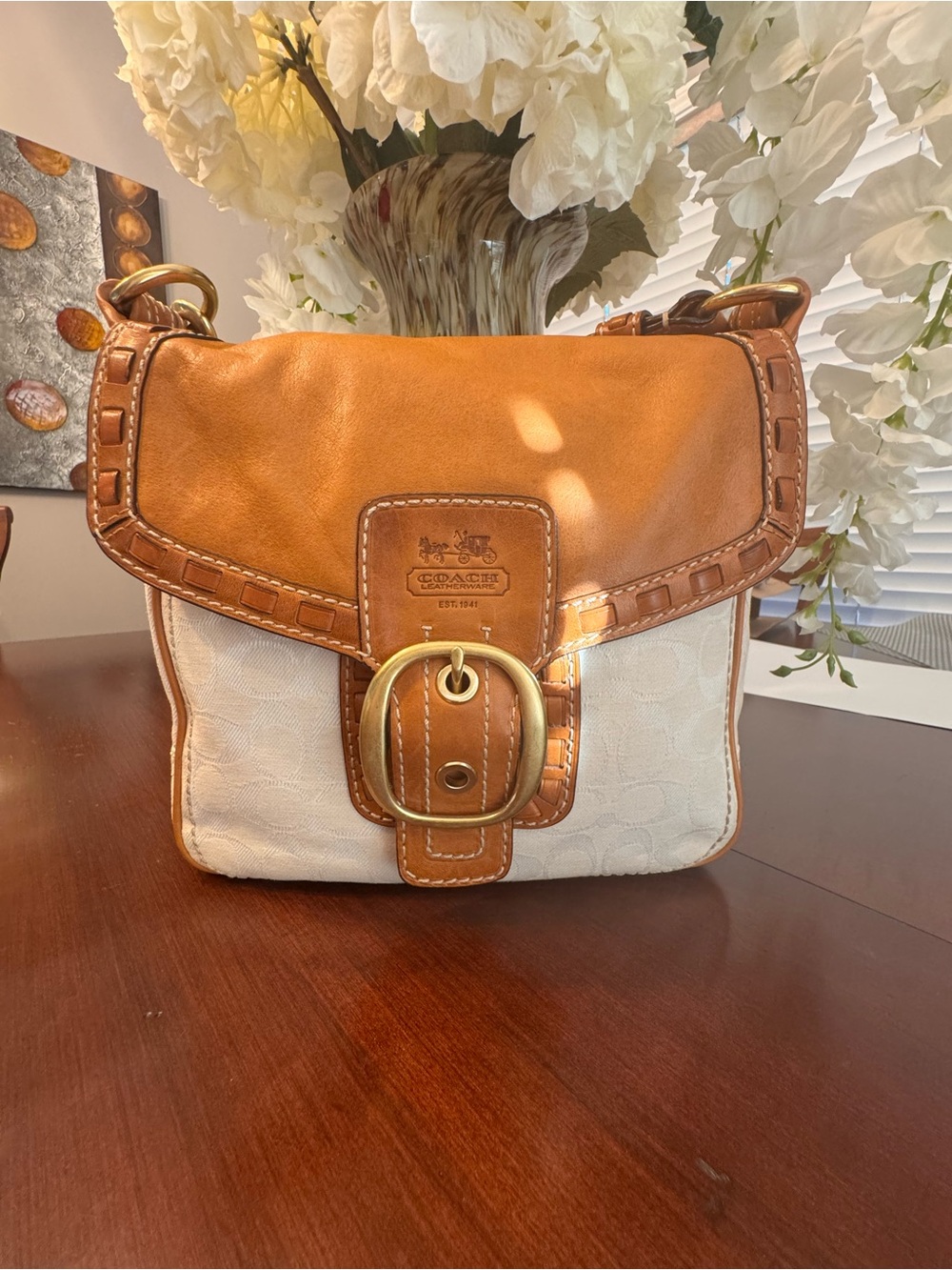 ‘07 Coach Bleecker Resort Signature Jacquard and Leather Bag